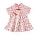 JDEFEG 1St Birthday Dress Kids Toddler Baby Girls Cartoon Print Patchwork Cheongsam Princess Dress Outfits Princess Dress Up for Girls Cotton Red 80