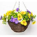 Primrose Premium Large Artificial Outdoor Hanging Baskets With Flowers (Yellow, Purple & White Pansy, Set of 1)