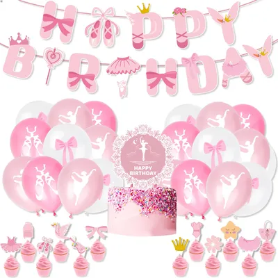 Décorations de ixd'Anniversaire pour Petite Fille Rose Ballet Princesse Bannière Ballon