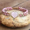 Bracelets à breloques coeur en cristal rose rhodonite pour femme chaîne de yoga bohème bracelet