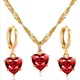 YWZIXLN-Ensemble de bijoux de luxe en or pendentif coeur en cristal rouge collier et boucles
