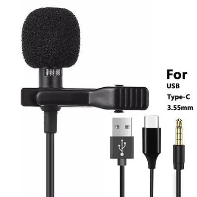 Microphone Lavalier Portable à condensateur 1.5m micro-cravate filaire USB Type C 3.5mm pour