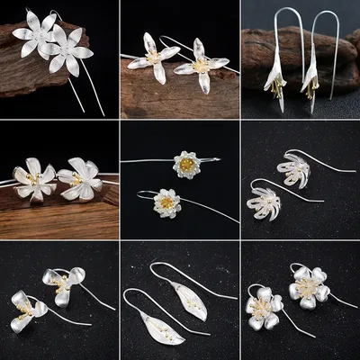 Jisensp-Boucles d'oreilles à fleurs en argent pour femmes bijoux de déclaration grandes boucles
