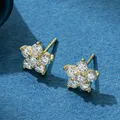 Boucles d'oreilles Moissanite 5 pétales de fleurs pour femmes boucle d'oreille en or blanc boucle