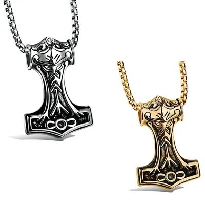 collier homme pendentif homme bijoux homme tete de mort Collier Punk Rock Hammer de Thor en titane