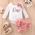 Tenue à manches longues pour bébé fille barboteuse à col rond en dentelle florale avec lettre