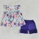 Vêtements d'été pour enfants vêtements d'été pour bébés filles bleu fleuri sans manches poches