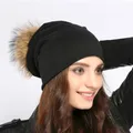 Geebro-Bonnet en fourrure de raton laveur pour femme bonnets souples pour filles bonnet Skullies