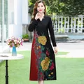 Robe mi-longue à fleurs de positionnement pour femmes tambour coréen élégant col en V robe de