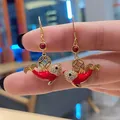 CAOSHI-Boucles d'oreilles pendantes de poisson rouge brillant délicat pour femmes bijoux fantaisie