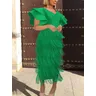 AOMEI – robe à franges verte pour femmes col en V moulante Slim manches à volants fête robe de