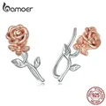 Bamoer – boucles d'oreilles simples en argent Sterling S925 clou en Zircon brillant fleur de Rose