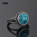 Bagues rondes en argent regardé 925 pour femmes bague turquoise naturelle bijoux fins cadeau de