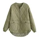XEASY-Manteau Vintage Vert Armée à Col en V pour Femme Vêtements en Coton à Simple Boutonnage