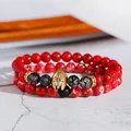 Bracelet à perles pour hommes et femmes couleur or casque de chevalier spartiate Vintage rouge