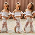Ensemble de vêtements d'été pour bébés filles 2 pièces dentelle blanche florale jupe longue en Y