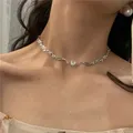 Collier ras du cou irrégulier pour femmes couleur argent amour coeur chaîne de clavicule en