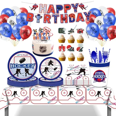 Vaisselle jetable pour fête de Hockey sur glace assiettes tasses ballons bannière banderole