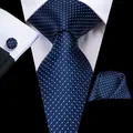 Cravate de mariage en soie rayée bleu marine pour hommes boutons de manchette pratiques cravate de