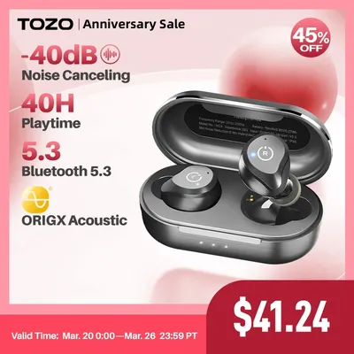 TOZO NC9 Bluetooth Écouteurs Hybride Active Noise Cancelling Écouteurs Bluetooth avec son immersif