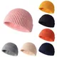 Bonnet en tricot pour hommes chapeau solide sans bords Baggy Melon Docker pêcheur hiver