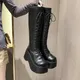 Bottes mi-mollet à lacets souples pour femmes bottes de rinçage fermeture éclair talon