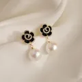 Boucles d'oreilles coréennes pour filles bijoux en perles de fleur de Rose noire en cristal