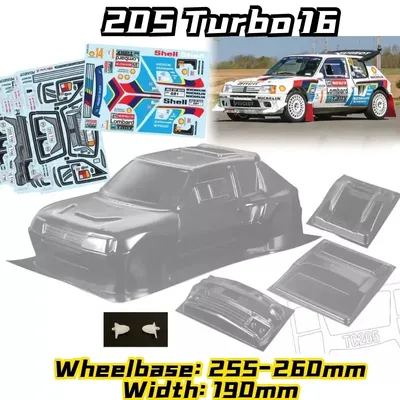 Abat-jour en PC RC 205 Turbo 16 T16 WRC 1/10 rallye coque transparente de 190mm de largeur RC hsp