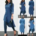 Mini robe en jean bleu pour femme denim bouton irrégulier manches longues chemise décontractée