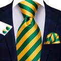 Hi-Tie – ensemble de boutons de manchette pour homme cravate en soie rayée jaune vert Design à