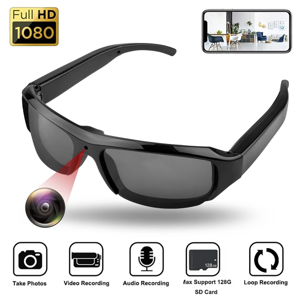1080P HD Mini caméra lunettes lentille polarisée caméscope intelligent cyclisme en plein air sport Protection de sécurité lunettes de soleil caméra vidéo