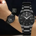 WWOOR-Montre-bracelet à quartz de luxe pour hommes montres noires complètes ceinture en acier