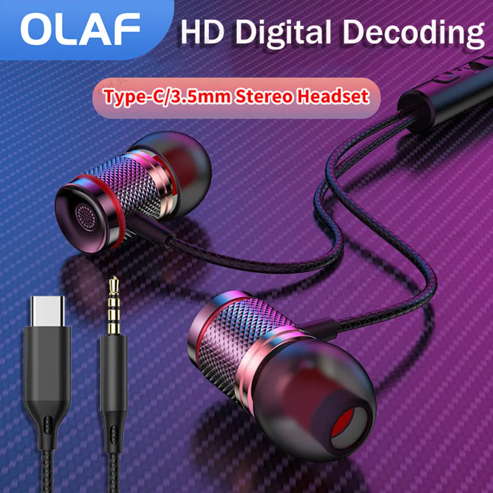 OLAF casque filaire DAC type-c 3.5mm casque 9D basse stéréo écouteurs intra-auriculaires mains libres pour Samsung S20 S10 Xiaomi POCO