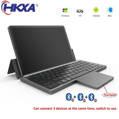 HKXA-Tablette clavier portable sans fil Bluetooth 5.2 3 canaux avec étui en PU support pliable