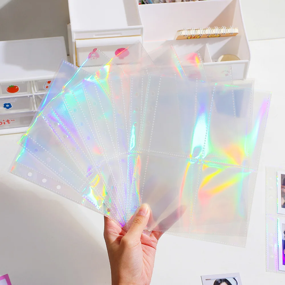 A5 A6 10 pièces Laser Transparent porte-fichiers cahier 6 trous feuilles mobiles bricolage Document sac reliure anneaux PVC stockage reliure dossier
