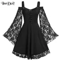 InsDoit-Robe à manches évasées en patchwork de dentelle pour femmes Goth Aesthetic Vintage A-LINE