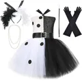 Costumes de Sorcière Cruella Noir et Blanc pour Fille Robe Tutu d'Halloween Tenue Daltravaillait