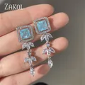 ZAKOL – longue boucle d'oreille de luxe pour femmes bleu clair carré Zircon longue goutte