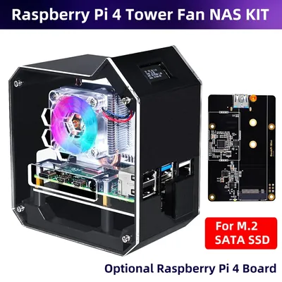 52Pi Raspberry Pi 4 modèle B mini tour ABS kit NAS avec tour de glace écran 0.96 affichage pour