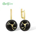 SANTUZZA-Boucles d'oreilles en argent regardé pur 925 pour femme spinelle noire plaqué jaune