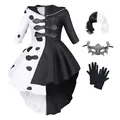 Cruella Cosplay Costume pour enfants robes de performance pour enfants sorcière noire et blanche
