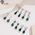 LXOEN-Boucles d'oreilles longues en pierre de cristal vert pour femme goutte d'eau vintage fleur