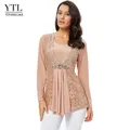 YTL-Chemisier en dentelle au crochet floral vintage pour femmes haut en coton chemise tunique à