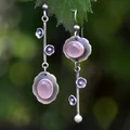 Boucles d'oreilles pendantes en pierre de lune rose pour femmes bijoux rétro européens et jeunesse