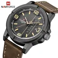 NAVIFORCE-Montre-bracelet en cuir étanche pour homme montres à quartz décontractées horloge jour