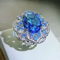 Bague d'ouverture de sagesse de simulation de topaze bleue de mer pour les femmes timbre de mode de