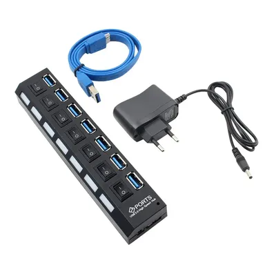 Airies USB 3.0 avec commutateur pour PC extenseur multiple adaptateur secteur répartiteur USB