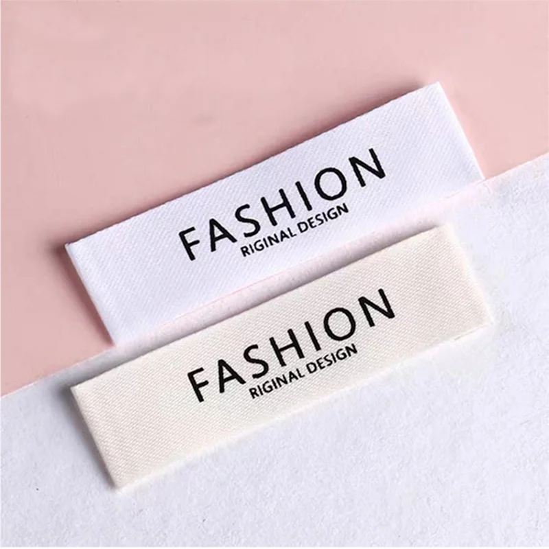 Étiquettes en coton et Polyester avec Logo personnalisé, étiquettes en coton imprimées avec LOGO de nom d'entreprise, étiquettes de bricolage en tissu blanc