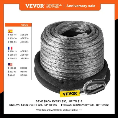 VEVOR Corde de Treuil Synthétique 0 95 cm x 28 95 m Câble de Ligne de Corde 9299 kg en Acier