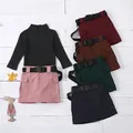 Blotona – tailleur à la mode pour enfants pull tricoté à manches longues et col haut jupe courte